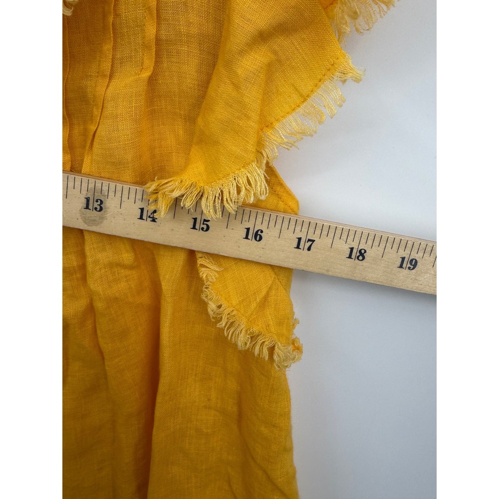 Faherty Yosepha Ruffle Linen‎ Blouse Womens S marigold Yellow Fringe V-Neck - Picture 5 of 7
